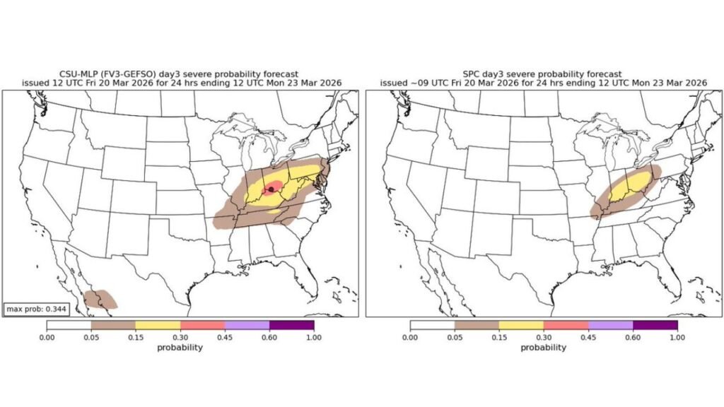 Missouri, Illinois, Indiana, Kentucky, Ohio and West Virginia Face Elevated Sunday Severe Storm Risk as CSU and SPC Highlight Ohio Valley Evening Tornado and Hail Potential