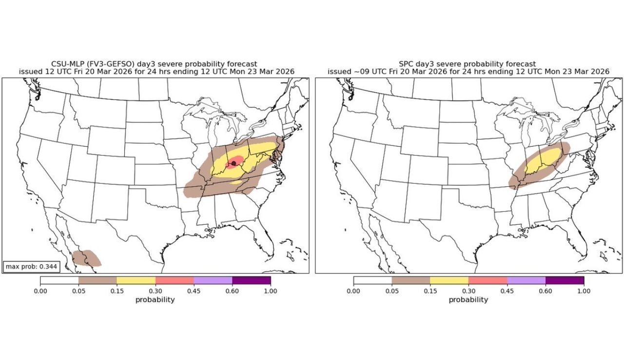 Missouri, Illinois, Indiana, Kentucky, Ohio and West Virginia Face Elevated Sunday Severe Storm Risk as CSU and SPC Highlight Ohio Valley Evening Tornado and Hail Potential