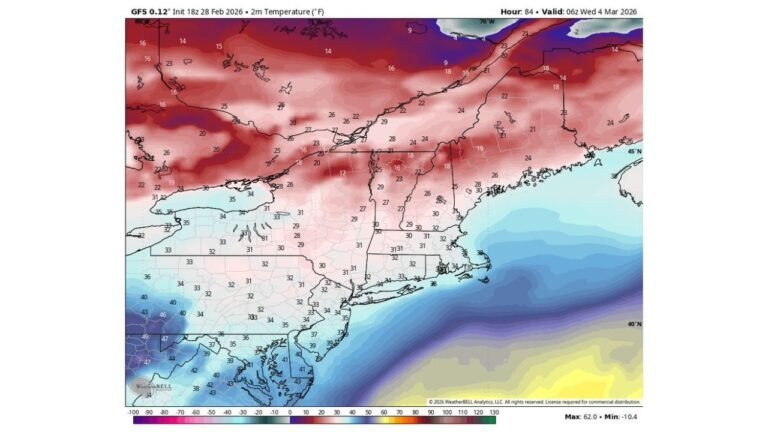 New England Braces for Possible Icing as Tuesday–Wednesday System Tracks Along Boundary With Cold Air Locked In