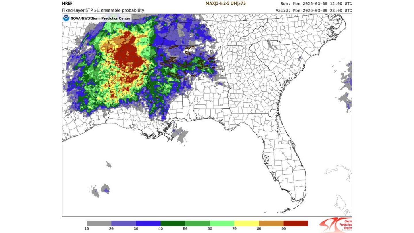 Northern Mississippi and Northern Alabama Added to 5% Tornado Risk as Forecast Signals Environment Capable of Multiple Twisters This Afternoon and Evening