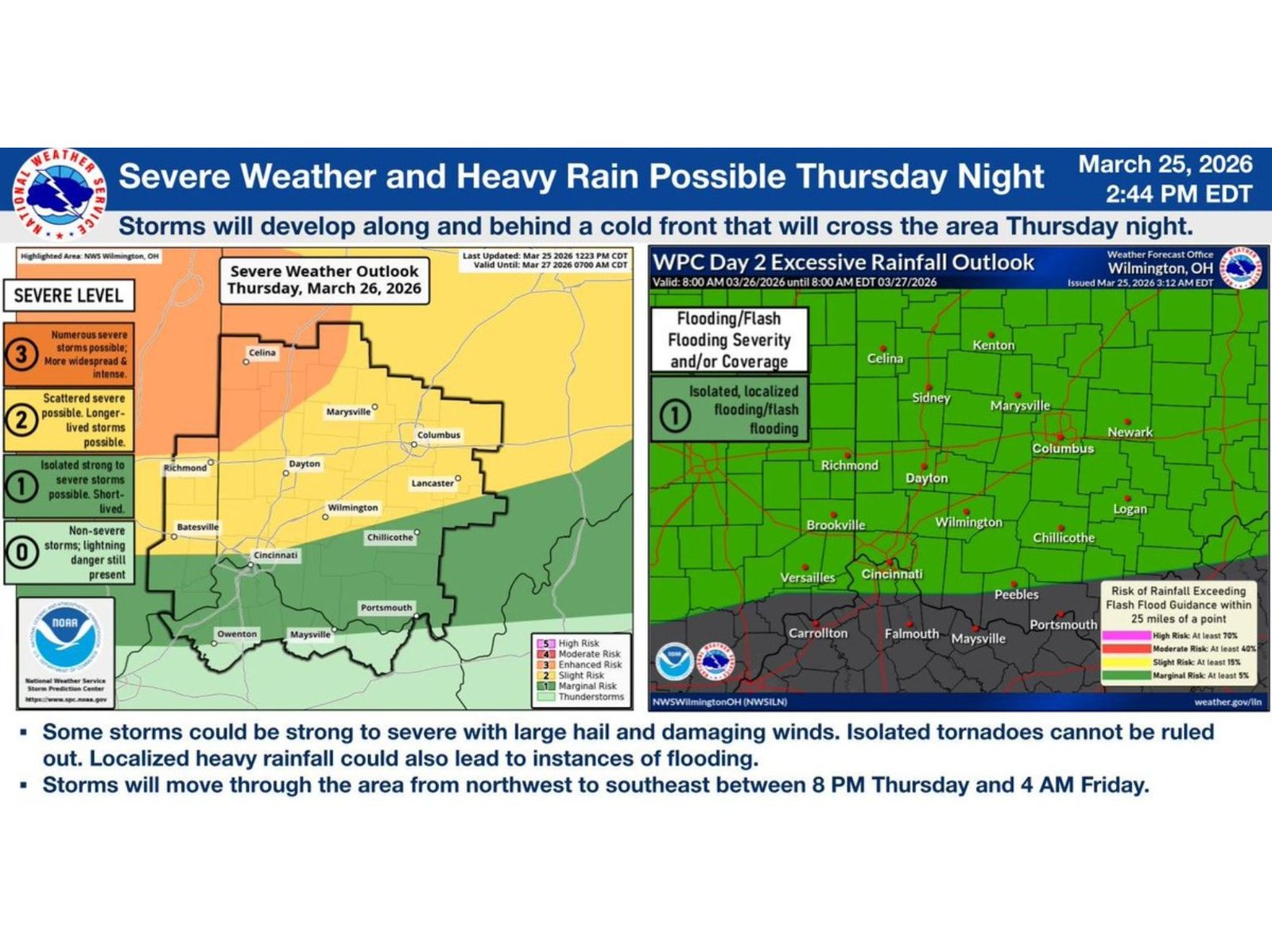 Ohio, Kentucky, Indiana Face Overnight Severe Storm Threat With Isolated Tornado Risk From Cincinnati to Columbus Late Thursday