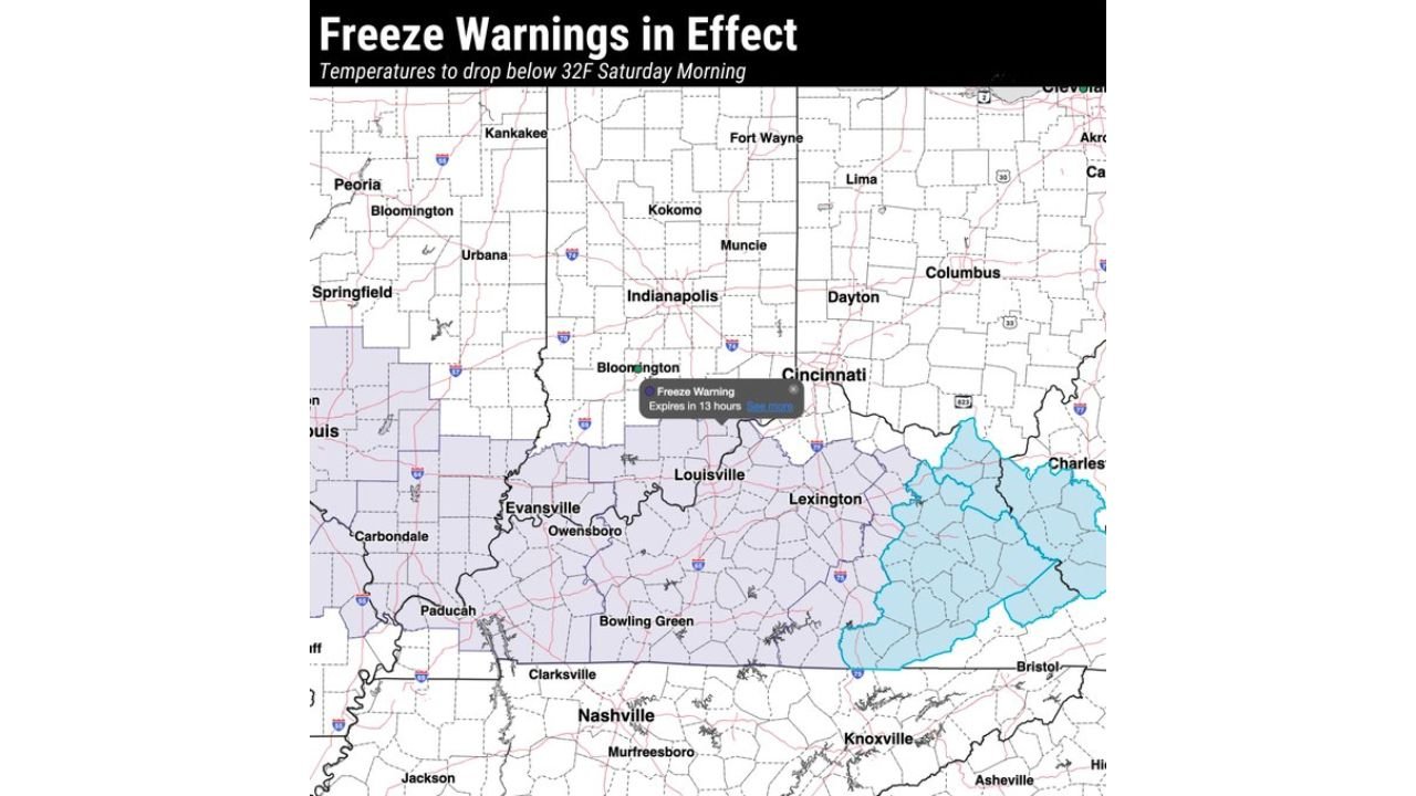 Ohio Valley, Midwest And Central Plains Face Freeze Warning With Sub 32 Degree Temperatures As April Cold Front Expands
