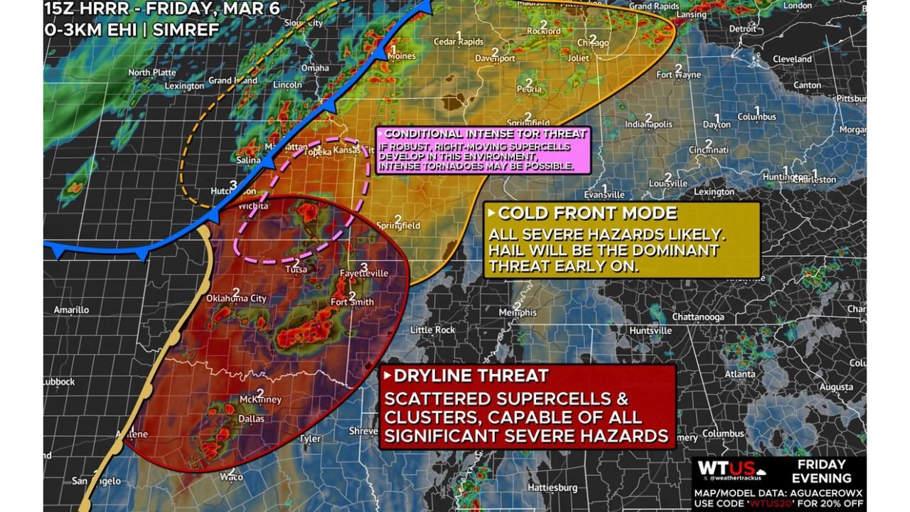 Oklahoma, Kansas, Missouri, Iowa and North Texas Brace for Dangerous Storm Setup as EF2+ Tornado Potential Emerges Friday Evening
