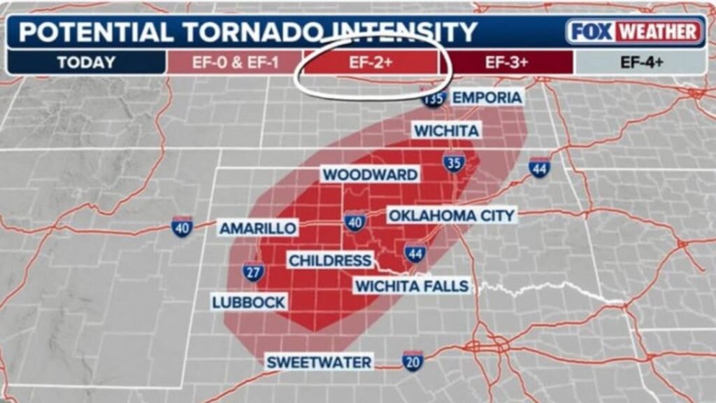 Oklahoma, Texas and Kansas Face Dangerous Tornado Setup Today as Forecasters Warn Strong EF2+ Twisters, Giant Hail and 85+ MPH Winds Possible