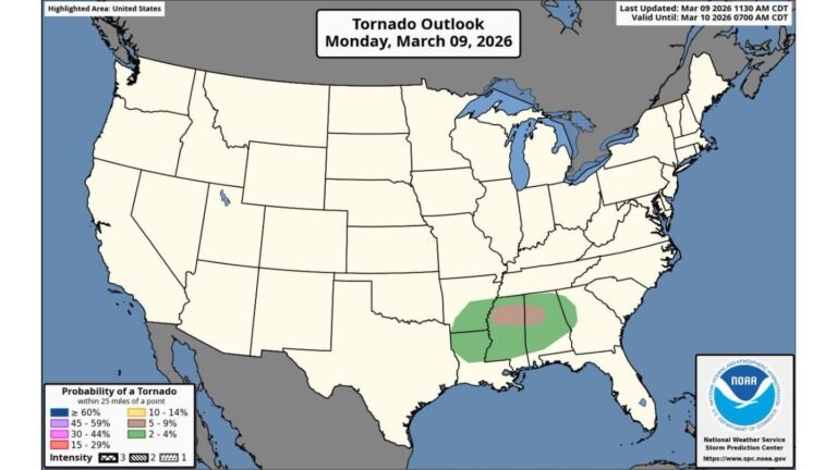SPC Upgrades Northern Mississippi and Northern Alabama to 5% Tornado Risk as Large Hail and Damaging Winds Threaten the Region Today