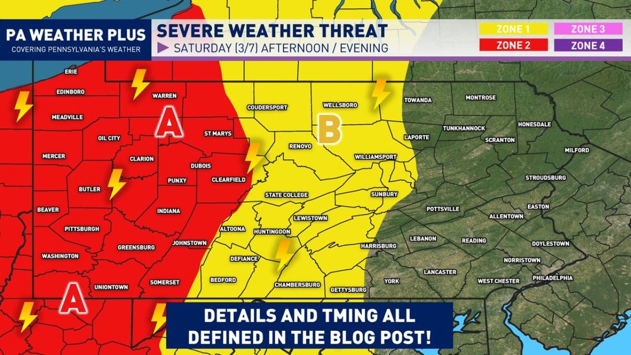 Severe Storm Threat Targets Pittsburgh, Erie, Butler and Western Pennsylvania Saturday as Near-Record Warmth Collides With Cold Front