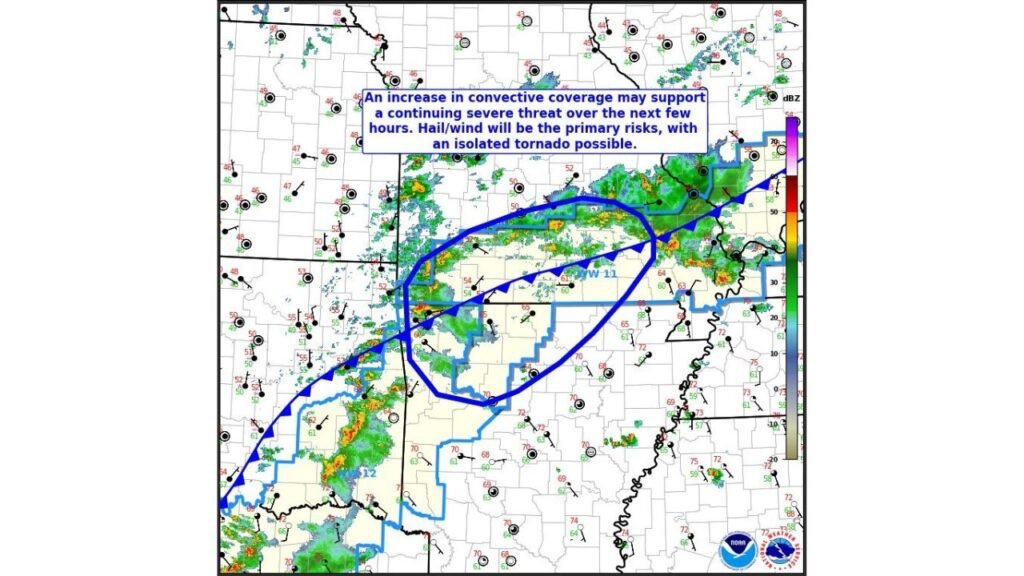 Severe Storms Intensifying Across Southern Missouri and Northern Arkansas as SPC Warns of Hail, Damaging Winds and Isolated Tornado Risk Tonight