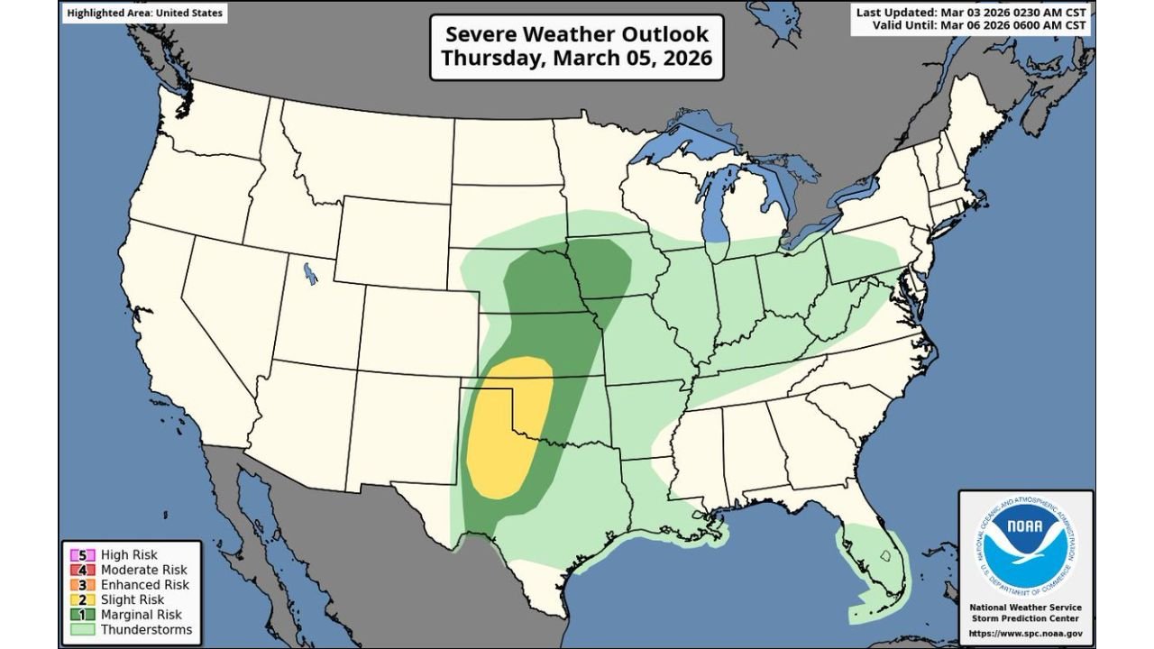 Severe Thunderstorm Outbreak Risk Expands Across Texas, Oklahoma and Kansas Thursday With Large Hail and Tornado Threat