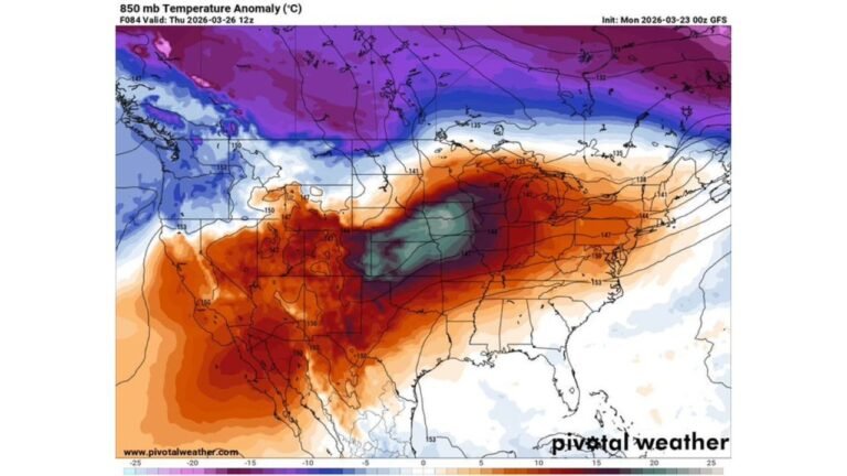Colorado, Nebraska, Kansas, Iowa and Illinois Brace for Powerful Late-March Heat Dome as 15–20°C Anomalies Spread Across the Central United States