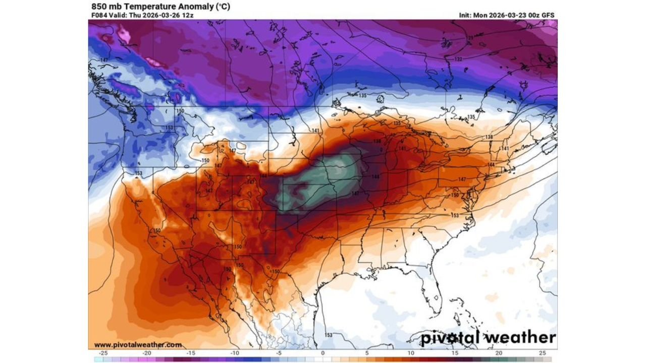 Colorado, Nebraska, Kansas, Iowa and Illinois Brace for Powerful Late-March Heat Dome as 15–20°C Anomalies Spread Across the Central United States