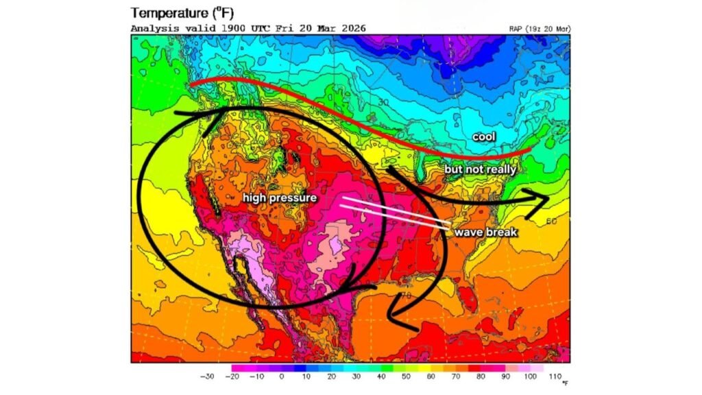 Texas, Oklahoma, Kansas and Missouri Roast Under Dominant Western Ridge While New York and New England See Only Fleeting Cool Shots as East Coast Storm Track Shifts Inland