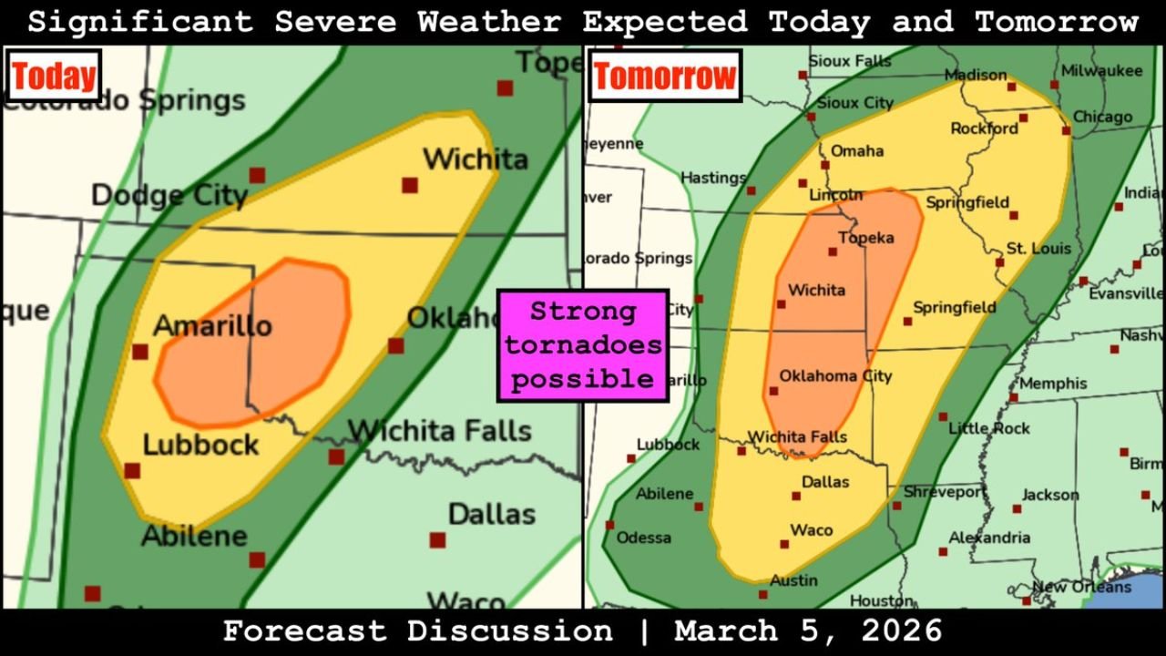 Texas, Oklahoma, Kansas and Missouri on Alert as Forecasters Warn Strong Tornadoes Possible in Two-Day Severe Storm Outbreak