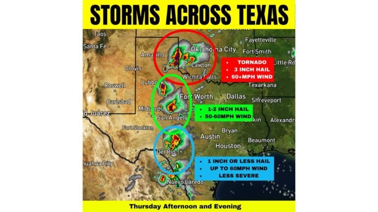 Texas Severe Storm Threat Focuses on Three Key Zones as Forecasters Warn Tornado Risk and 3-Inch Hail Possible Near Oklahoma Border