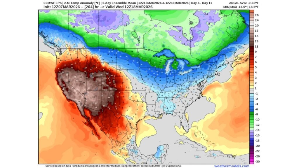 Two Strong Cold Fronts Expected to Cool Midwest and Great Lakes Including Illinois Indiana Michigan and Ohio By Mid-March