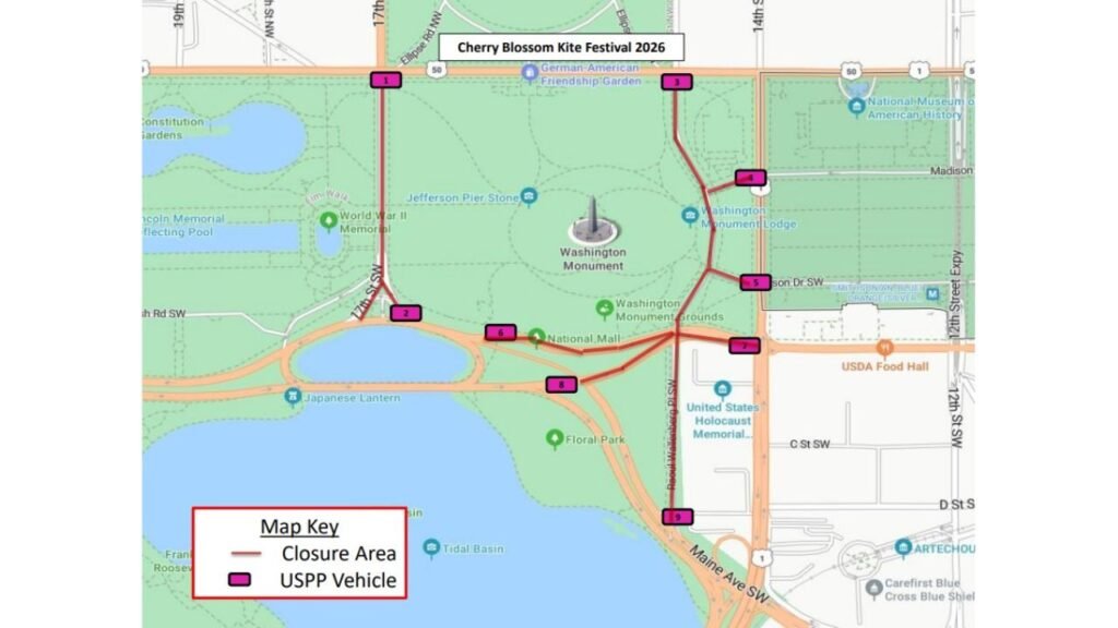 Washington, D.C. Cherry Blossom Kite Festival 2026 Brings Major Road Closures and Heavy Crowds to the National Mall — 15th St., 17th St. and Independence Ave Shut Down From 6 AM to 8 PM