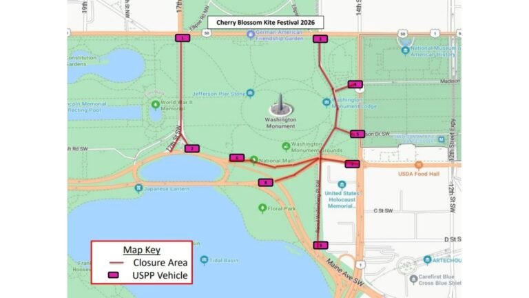 Washington, D.C. Cherry Blossom Kite Festival 2026 Brings Major Road Closures and Heavy Crowds to the National Mall — 15th St., 17th St. and Independence Ave Shut Down From 6 AM to 8 PM