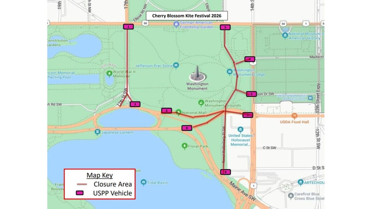 Washington, D.C. Cherry Blossom Kite Festival 2026 Brings Major Road Closures and Heavy Crowds to the National Mall — 15th St., 17th St. and Independence Ave Shut Down From 6 AM to 8 PM