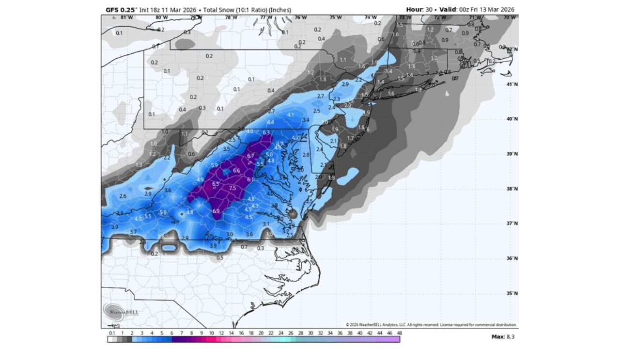 Washington, D.C., Maryland, and Virginia Brace for 50-Degree Temperature Crash as 80s Heat Gives Way to Heavy Wet Snow and 3–6+ Inch Totals Within 24 Hours