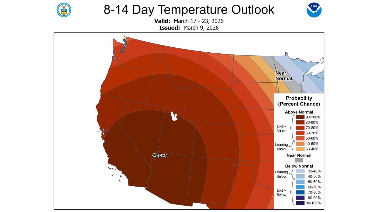 Western U.S. Braces for Expanding Heat Surge as California Valley Nears Upper 80s and Desert Southwest Eyes Triple Digits, Raising Early Snowmelt Concerns