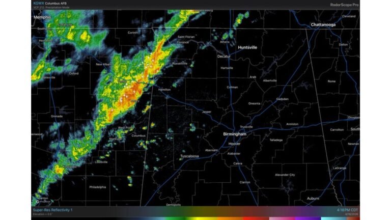 Alabama Weekend Weather Update as Showers Move Through Tonight Lightning Possible at Tuscaloosa Birmingham and Huntsville Concerts Before Cooler Sunday