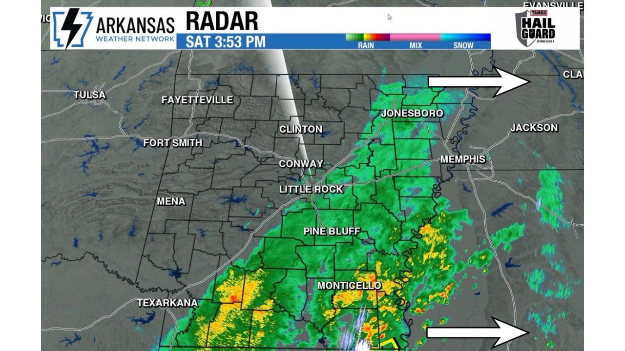 Arkansas Weather Update Little Rock Pine Bluff Jonesboro and Texarkana See Widespread Rain With Storms Shifting East Tonight