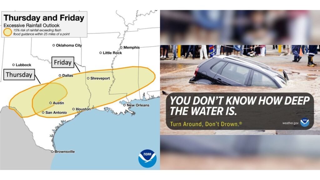 Austin, San Antonio, Houston and Shreveport Face Flash Flood Risk Thursday Into Friday as Heavy Rain Tracks From Texas East Through Alabama