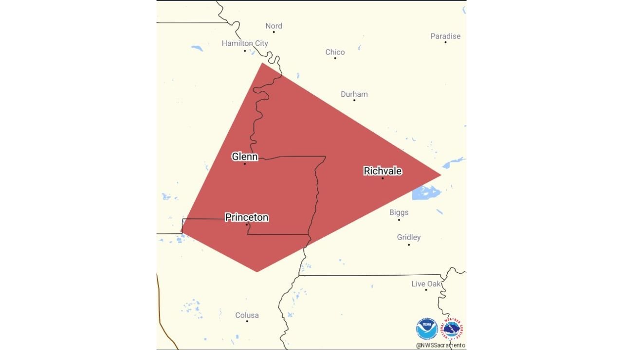 California Emergency Alert New Severe Thunderstorm Warning Issued for Princeton Richvale and Glenn With Hail Wind and Tornado Risk Until 7:45 PM PDT