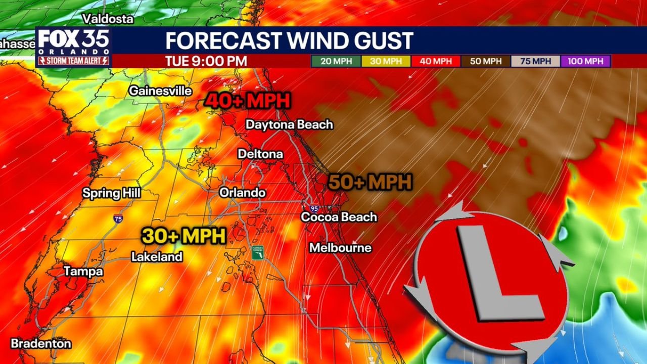 Central Florida Now Under Wind Alert as 50+ MPH Gusts Target Orlando, Daytona Beach and Coastal Areas Tonight