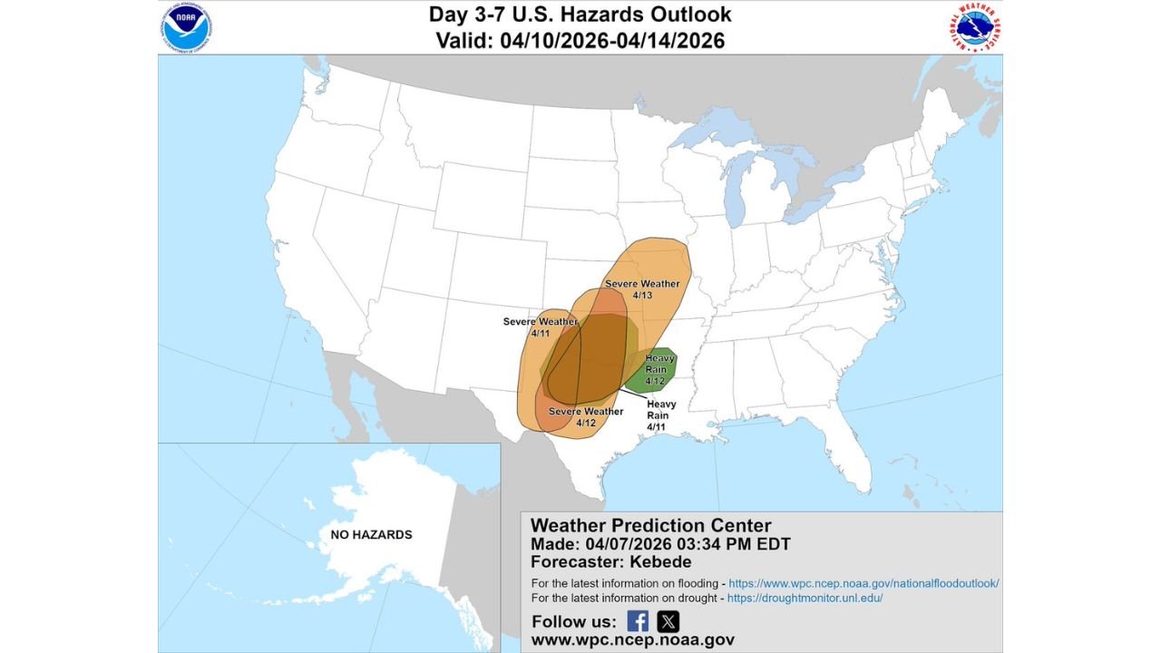 Central U.S. Placed on Multi Day Weather Alert as Severe Storms and Heavy Rain Target Texas Oklahoma Kansas Missouri and Illinois Through April 14