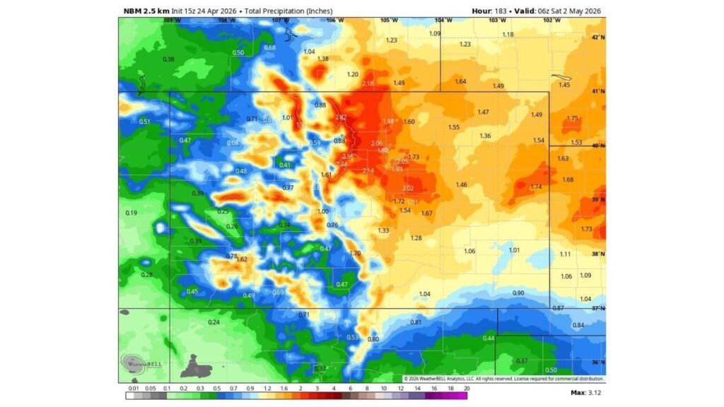 Colorado Could See 2 to 3 Inches of Rainfall Over 7 Days With Late Week Snow Possible as La Nina to El Nino Shift Drives Busiest Spring in Years