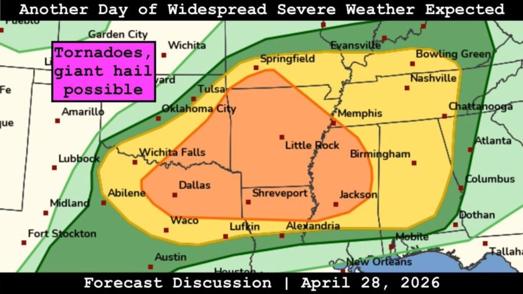 Dallas, Oklahoma City and Little Rock Face Final Robust Severe Weather Day With Giant Hail and Tornadoes Possible as MCS Targets Memphis and Birmingham