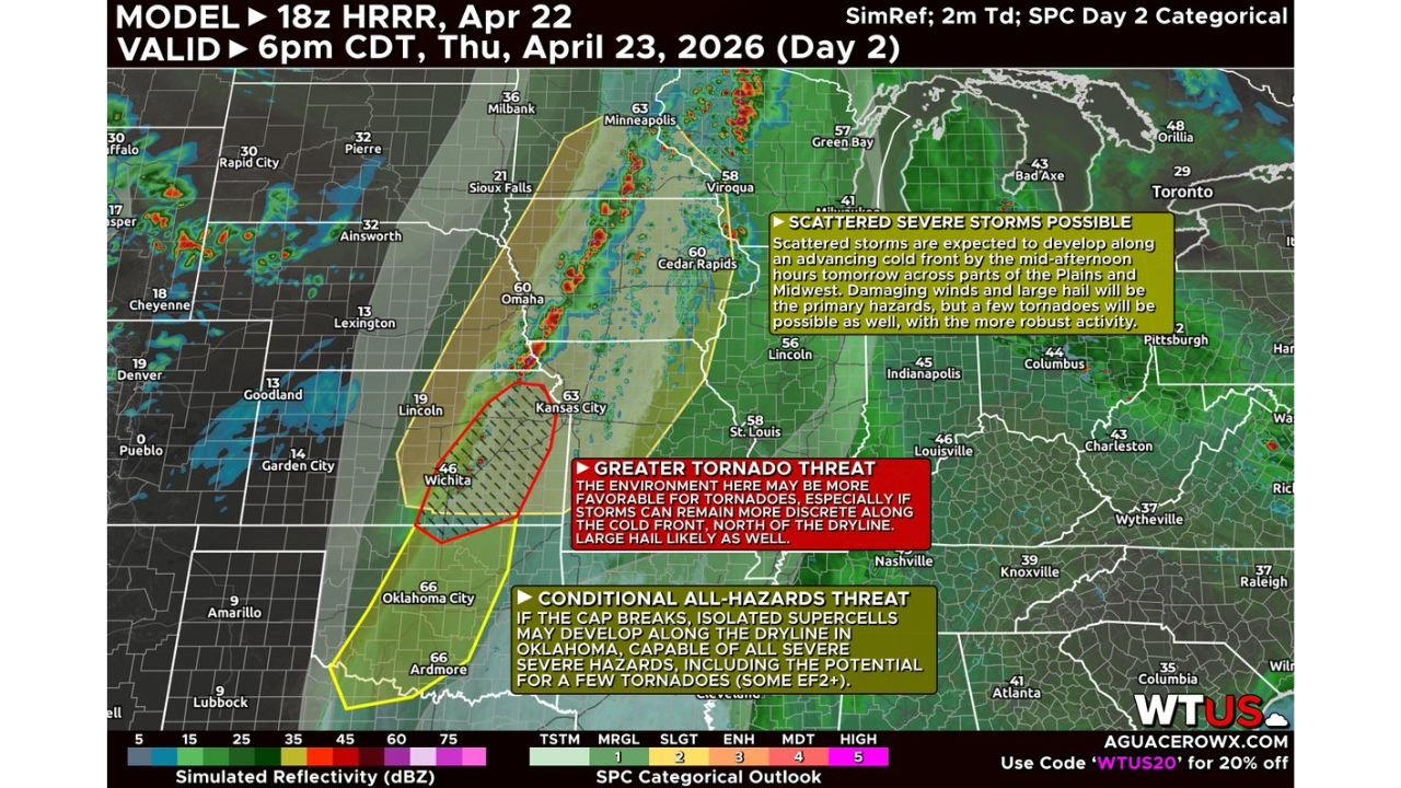 Eastern Kansas Faces Strong Tornadoes and Large Hail Today as Wichita Corridor Gets Greater Tornado Threat While Oklahoma Watches for EF2 Supercells