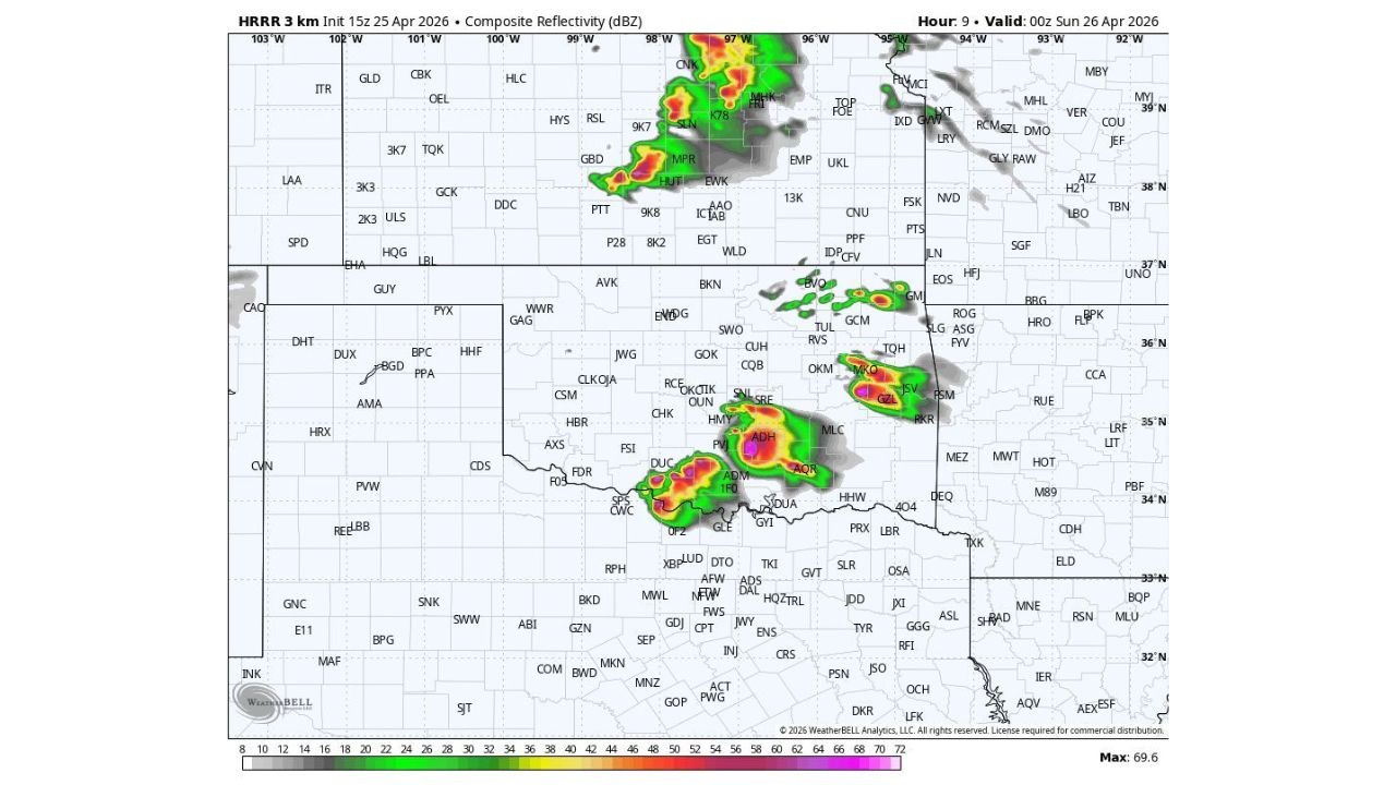 Eastern Oklahoma Peak Tornado Window Opens at 5 PM Today With 4 Inch Hail and Strong Tornadoes Expected Before Storms Merge After 8 PM