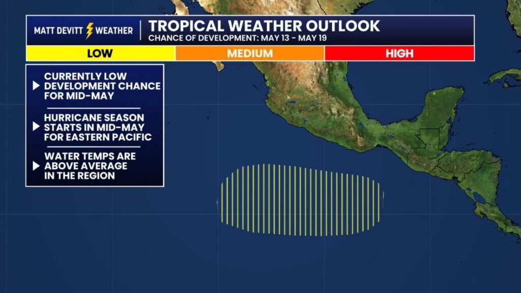 Eastern Pacific Tropical Development Area Flagged for Mid-May as Above Average Water Temperatures Support Early Season Activity Off Central America