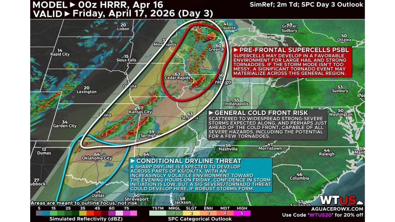 Friday Could Bring a Widespread Severe Weather Outbreak Across Minnesota, Iowa, Kansas and Oklahoma as Three Separate Storm Threats Set Up for April 17