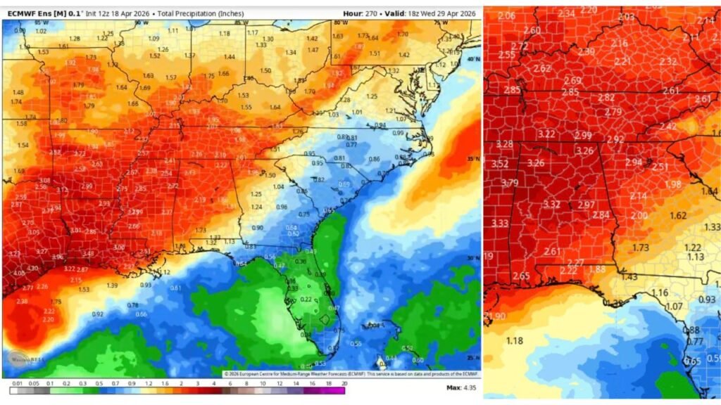 Georgia, Alabama and Tennessee Finally See Relief as 2 to 3 Inches of Rain Expected by May 1 Ending Weeks of Hot and Dry Pattern