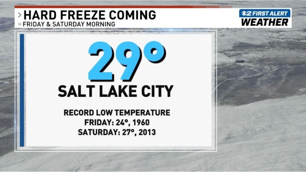 Hard Freeze Warning for Salt Lake City and Northern Utah as Temperatures Plunge to 29 Degrees Friday and Saturday Morning Threatening Crops and Sensitive Vegetation Across the Valley