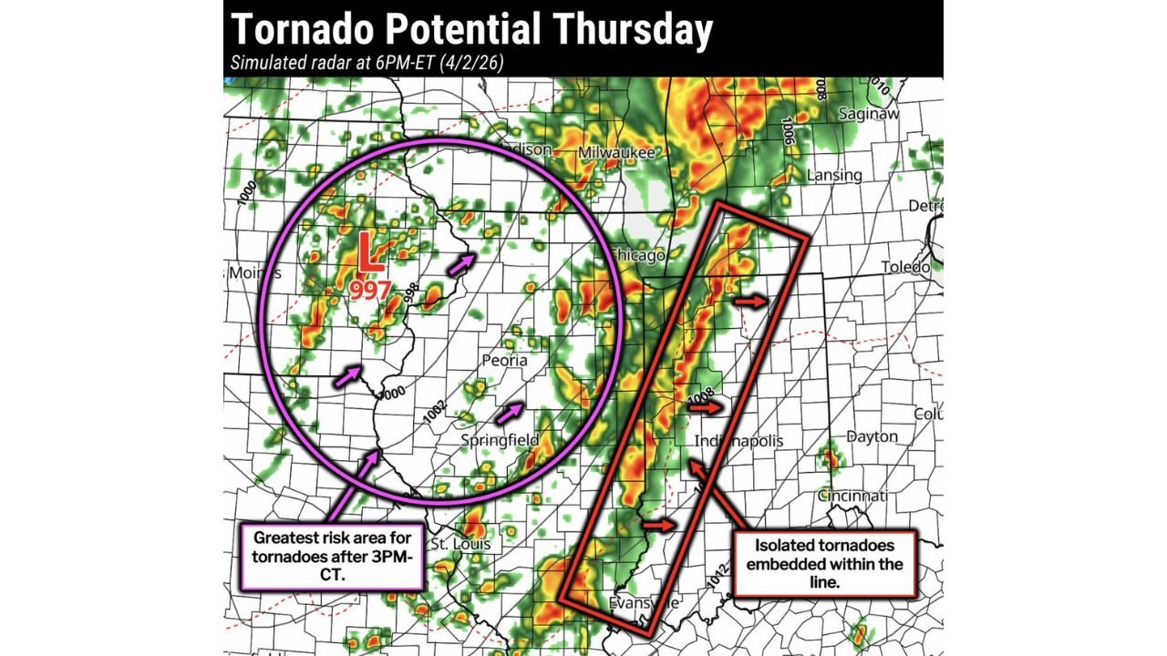 Illinois, Indiana and Wisconsin Residents Urged to Stay Alert as Tornado Threat Builds Thursday Evening Across Midwest