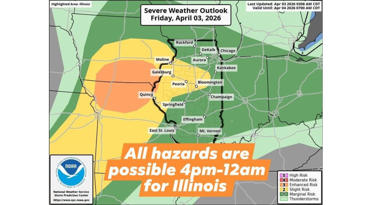 Illinois Residents Alerted As 4PM To Midnight Severe Storm Window Opens With Tornado Risk Along I 80 Corridor