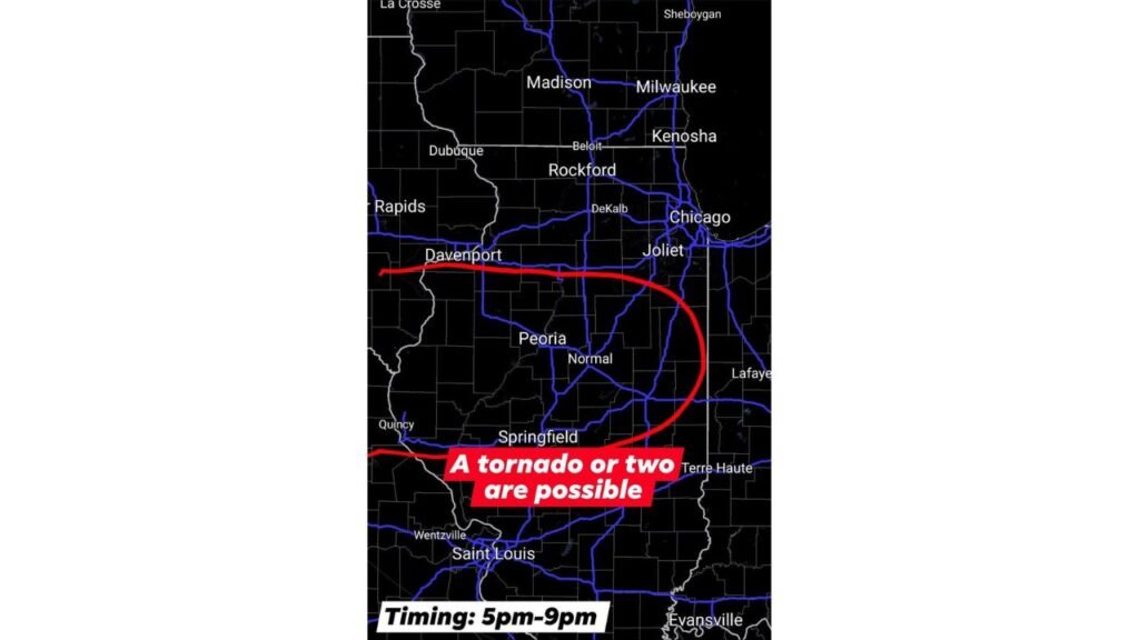 Illinois Storm Alert Issued For Peoria Springfield Bloomington And I 80 Corridor As Tornado Window Opens This Evening