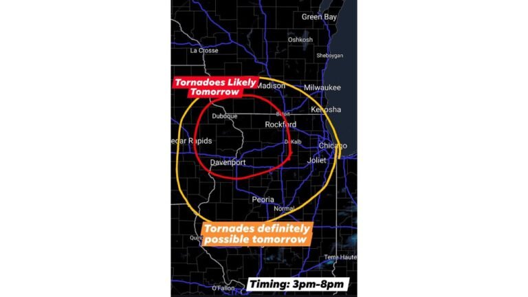 Illinois Wisconsin and Iowa Residents Put On Alert As Multiple Tornadoes Likely Thursday Afternoon Between Davenport Rockford and Madison