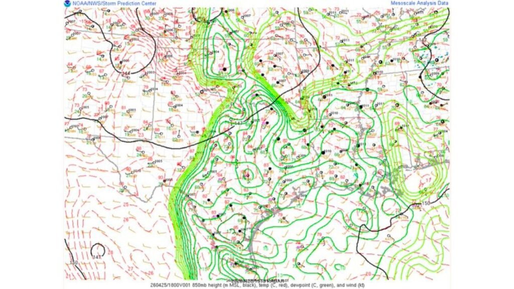 Illinois and Indiana Severe Weather Outbreak Fueled by Deep 850mb Moisture and 40-45 Knot Wind Belt as Jet Stream Shifts Into Right Entrance Region This Afternoon