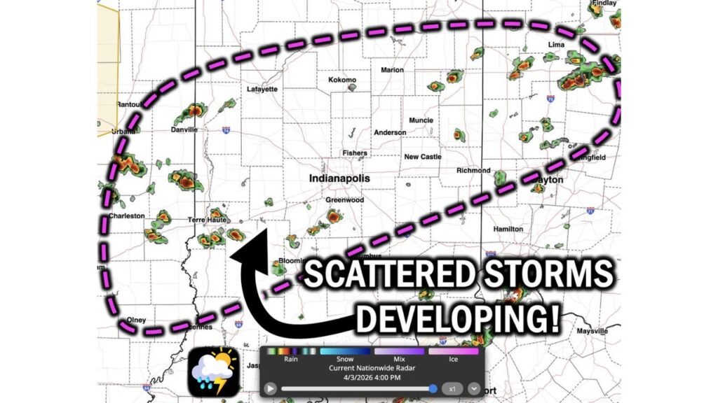 Indiana Storm Alert Now Live As Scattered Severe Thunderstorms Begin Developing And Moving Northeast With Damaging Winds Risk