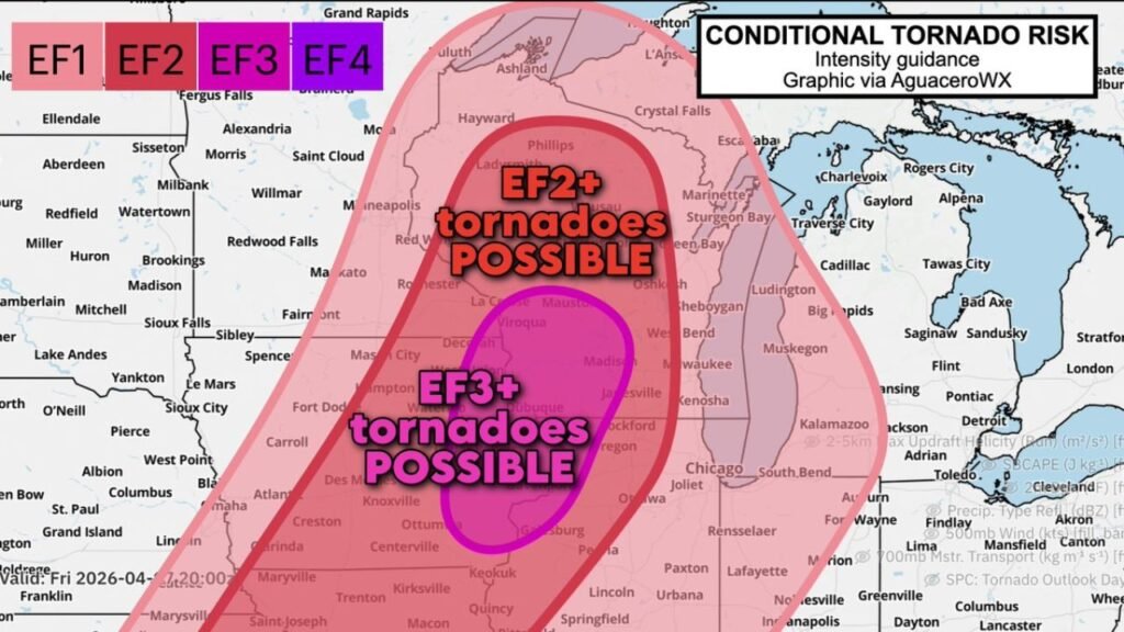 Iowa, Illinois and Wisconsin Face EF3 Tornado Risk Today as Upgraded Outbreak Targets Chicago to Milwaukee Corridor