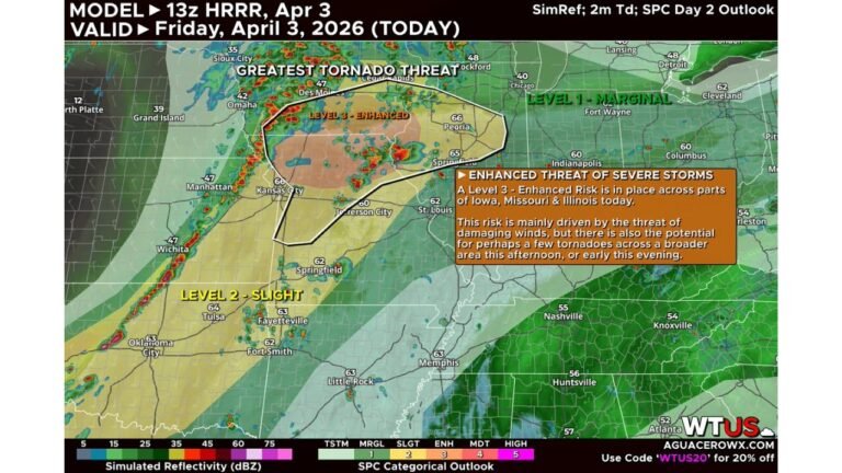 Iowa Missouri and Illinois Residents Urged To Stay Alert As Enhanced Severe Storm Risk Brings Tornado and Large Hail Threat Today
