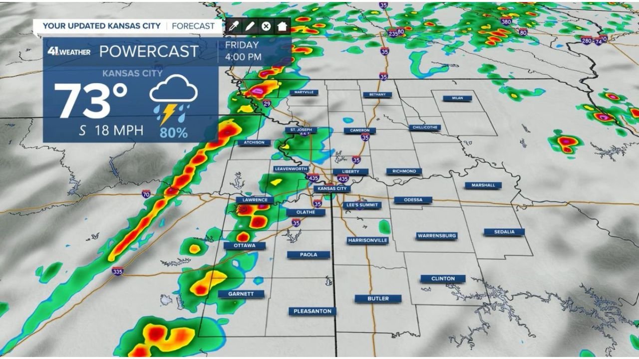 Kansas Missouri Residents Put On Alert As 4PM Storm Line Targets Kansas City With Tornado Wind And Hail Threat