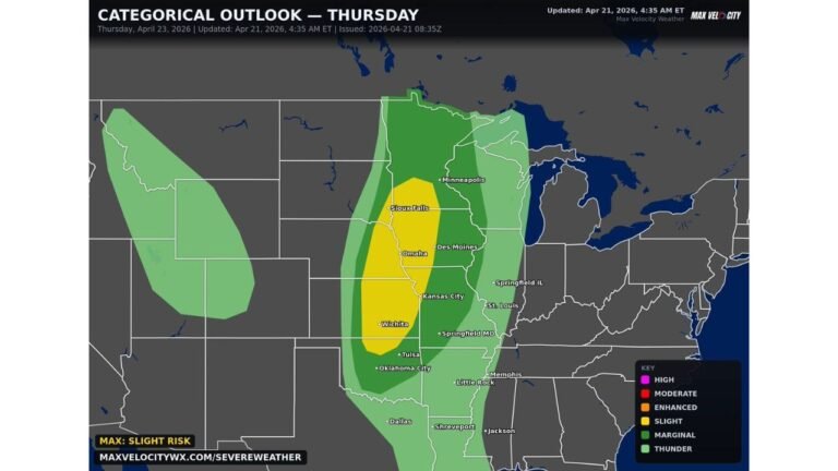 Kansas, Nebraska and Iowa Brace for Damaging Winds and Very Large Hail Thursday as Tornadoes Possible From Wichita to Omaha