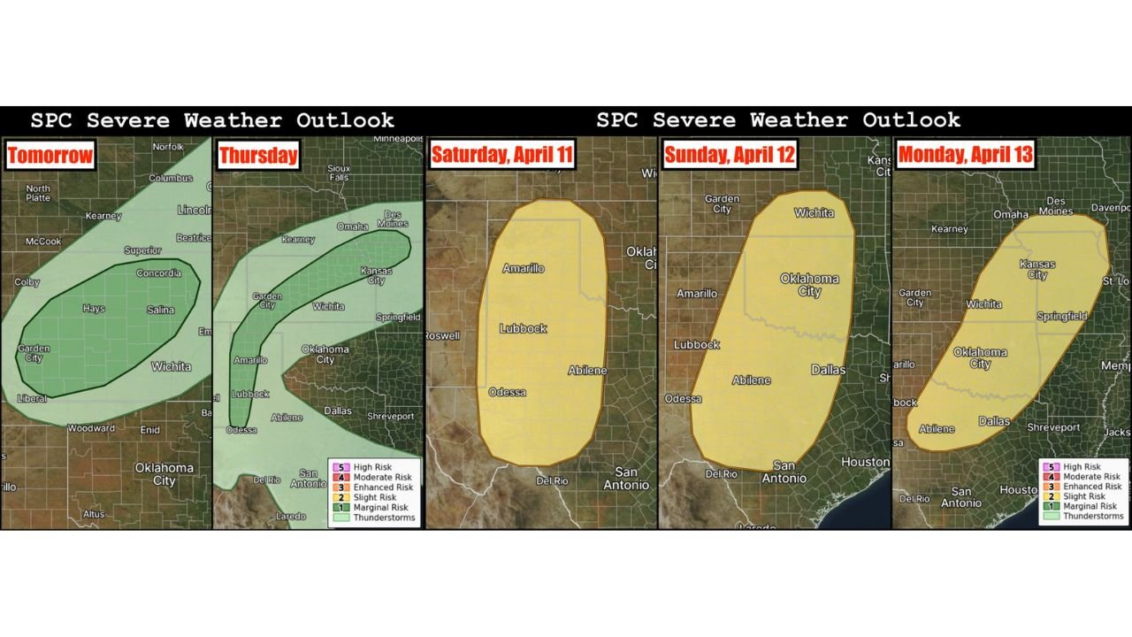 Kansas Texas Oklahoma Missouri Severe Weather Alert Expands as 5 Day Storm Threat Targets Plains Into Midwest