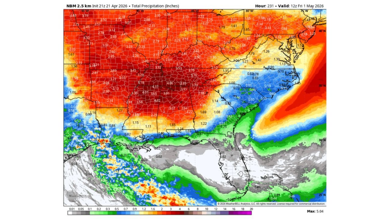 Kentucky, Tennessee, Arkansas and Mississippi Face Major Severe Weather Return in Early May as North Florida Temps Soar to Mid 90s