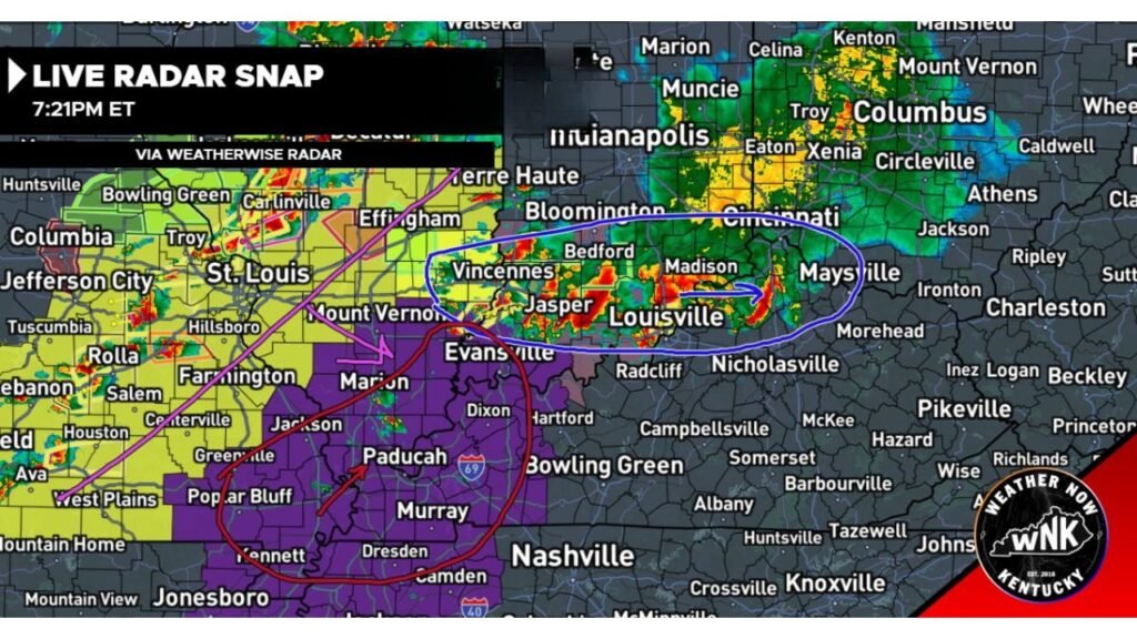 Kentucky’s Main Severe Weather Line Arrives 10 PM to 3 AM as Cap-Busting Cells Near Paducah Could Turn Tornadic and Louisville Faces Heavy Thunderstorm Now